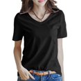 thumbnail image 1 of UJNDER Women's Short Sleeve V Neck Solid Color Warm Top for Casual Everyday Comfort and Lightweight Wear Black XXL, 1 of 5
