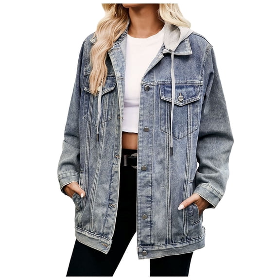 UJNDER Women's Slim Retro Classic Loose Denim Casual Jacket for Women with Versatile Design Light Blue S