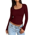 thumbnail image 1 of UJNDER Women's Slim Tops Long Sleeve Round Neck Crop Top Tee Shirt Basic Solid Tight Slim Fit Cropped Shirt for Women Workout Yoga Wine XS, 1 of 4