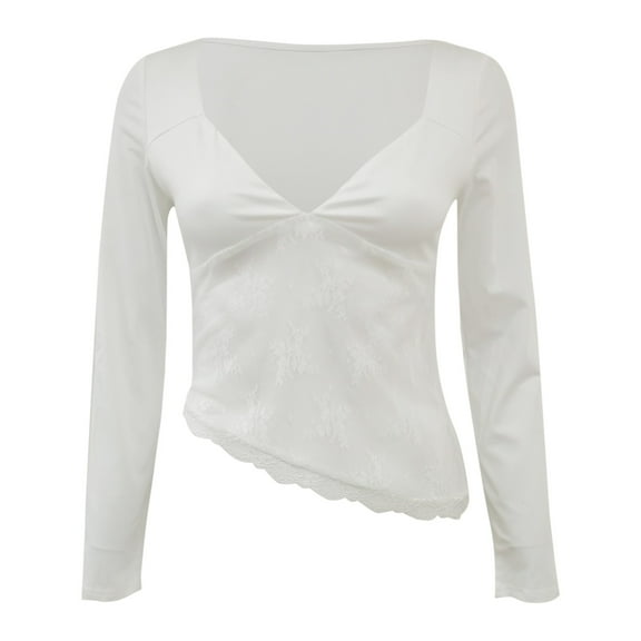 UJNDER Women's Slim Tops Long Sleeve Square Neck Crop Top Tee Shirt Basic Solid Tight Slim Fit Cropped Shirt Workout Yoga Tops for Women White L