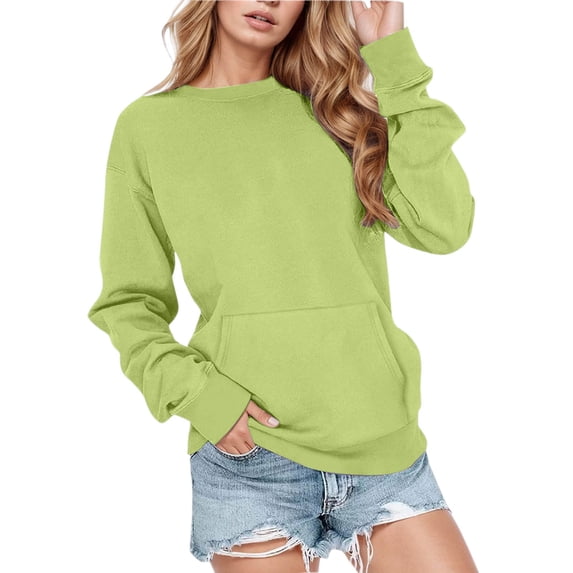 UJNDER Women's Soft Crewneck Sweatshirt Pullover Cozy Winter Workout Top with Pocket Athletic Green XL
