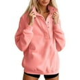 thumbnail image 1 of UJNDER Women's Solid Color Button Down Crewneck Sweatshirt Loose Fit Long Sleeve Casual Comfortable Pink L, 1 of 5