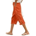 thumbnail image 1 of UJNDER Women's Solid Color Capri Casual Pants Elastic Waist Loose Fit Side Button Functional Orange XXL, 1 of 4