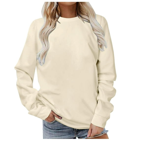 UJNDER Women's Solid Color Crewneck Sweatshirt Oversized Long Sleeve Pullover Khaki XXL