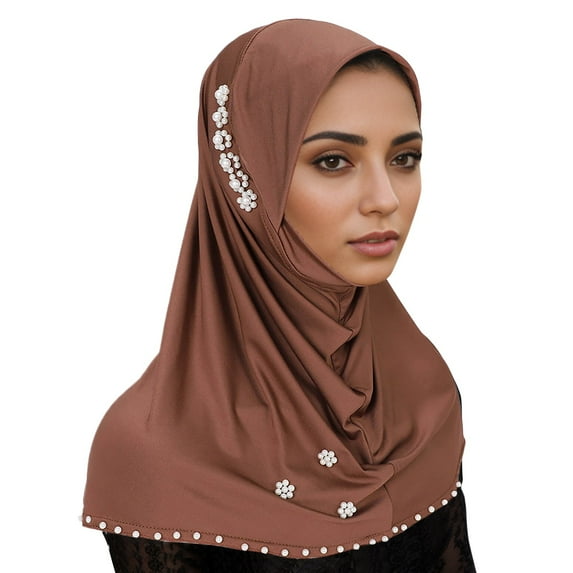UJNDER Women's Solid Color Hijab Fashionable Elastic Headband for Versatile Styling Hair Accessories Coffee