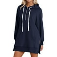 thumbnail image 1 of UJNDER Women's Solid Color Hooded Sweatshirt Long Sleeve Pocket Pullover Casual Everyday Wear Navy S, 1 of 5
