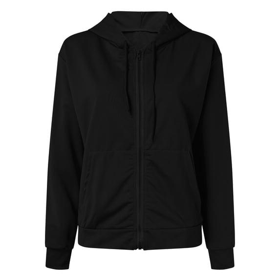 UJNDER Women's Solid Color Hooded Zip Up Sweatshirt Coat Long Sleeve Loose Fit with Pocket Casual Style Black L