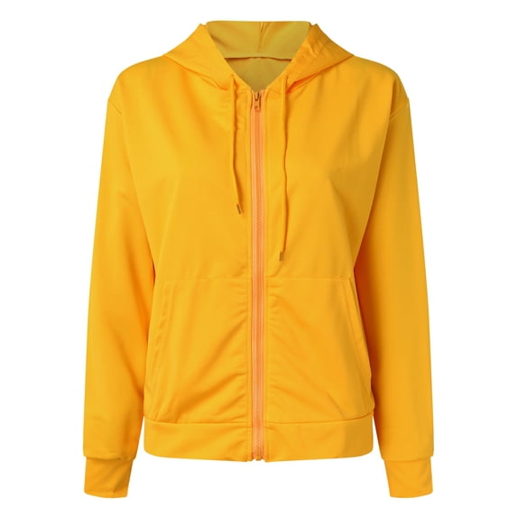 UJNDER Women's Solid Color Hooded Zip Up Sweatshirt Coat Long Sleeve Loose Fit with Pocket Casual Style Yellow XL