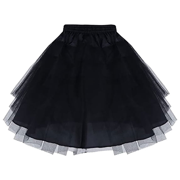 UJNDER Women's Solid Color Layered Petticoat Lady's Princess Tutu Underskirt Comfortable Mini Skirt Black A