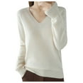 thumbnail image 1 of UJNDER Women's Solid Color Long Sleeve Knitted Sweater Wool Pullover Tops for Women Warm Casual Wear White XXL, 1 of 4