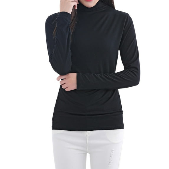 UJNDER Women's Solid Color Long Sleeve Turtleneck Bottoming Shirt Turtleneck Tops for Women Black XL