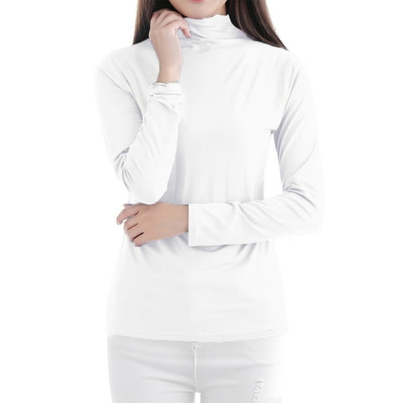UJNDER Women's Solid Color Long Sleeve Turtleneck Bottoming Shirt Turtleneck Tops for Women White L