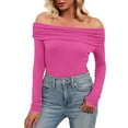 thumbnail image 1 of UJNDER Women's Solid Color Off Shoulder Warm Top for Slim Long Sleeved Bottoming Shirt and Casual Outfits Pink L, 1 of 5