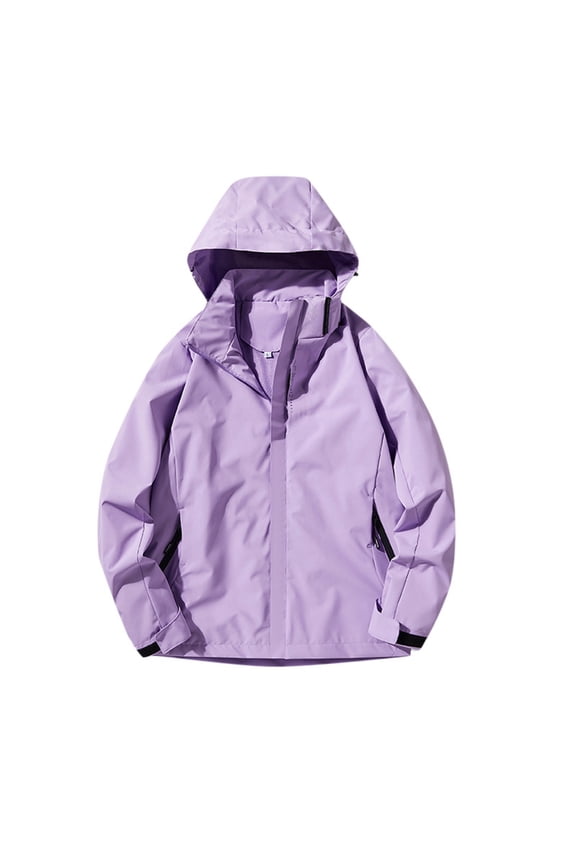 Women's Solid Color Outdoor Jacket Layer Hat Detachable and Windproof Thin Mountaineering Suit Jackets for Women Purple XXL
