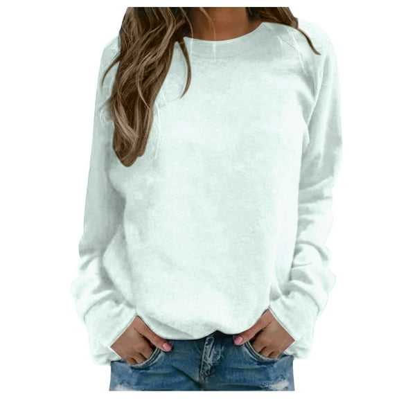 UJNDER Women's Solid Color Print Crewneck Sweatshirt Long Sleeve Raglan Sleeve Twill Casual Pullover Sweatshirts for Women Beige L