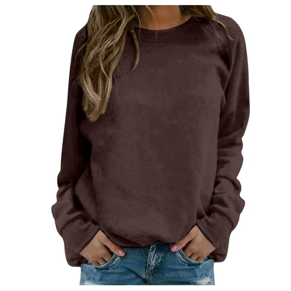UJNDER Women's Solid Color Print Crewneck Sweatshirt Long Sleeve Raglan Sleeve Twill Casual Pullover Sweatshirts for Women Brown XXXL