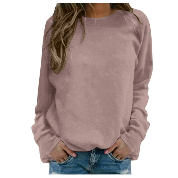UJNDER Women's Solid Color Print Crewneck Sweatshirt Long Sleeve Raglan Sleeve Twill Casual Pullover Sweatshirts for Women Coffee XL