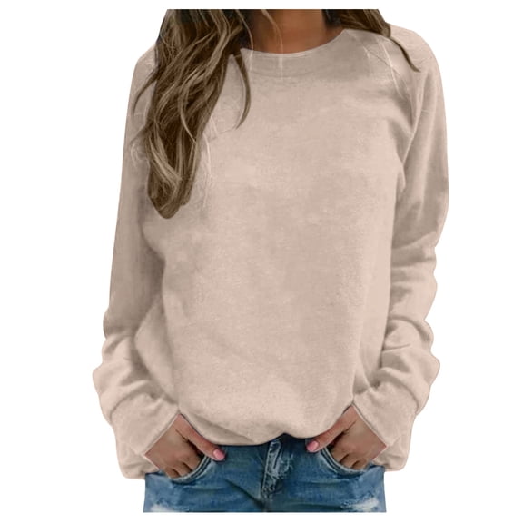 UJNDER Women's Solid Color Print Crewneck Sweatshirt Long Sleeve Raglan Sleeve Twill Casual Pullover Sweatshirts for Women Khaki L