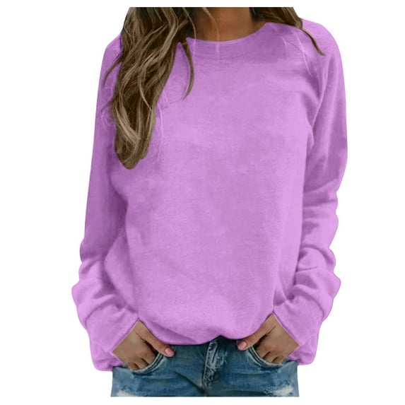 UJNDER Women's Solid Color Print Crewneck Sweatshirt Long Sleeve Raglan Sleeve Twill Casual Pullover Sweatshirts for Women Light Purple S