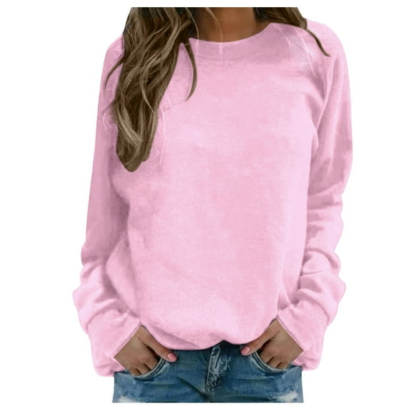 UJNDER Women's Solid Color Print Crewneck Sweatshirt Long Sleeve Raglan Sleeve Twill Casual Pullover Sweatshirts for Women Pink L
