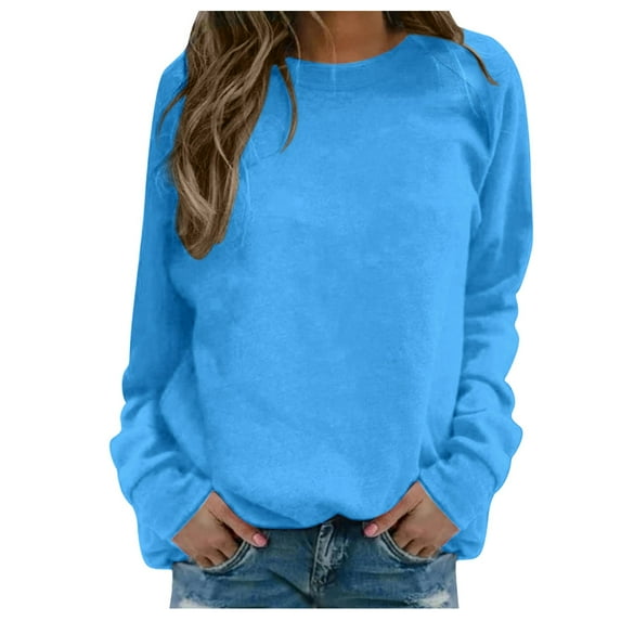 UJNDER Women's Solid Color Print Crewneck Sweatshirt Long Sleeve Raglan Sleeve Twill Casual Pullover Sweatshirts for Women Sky Blue L