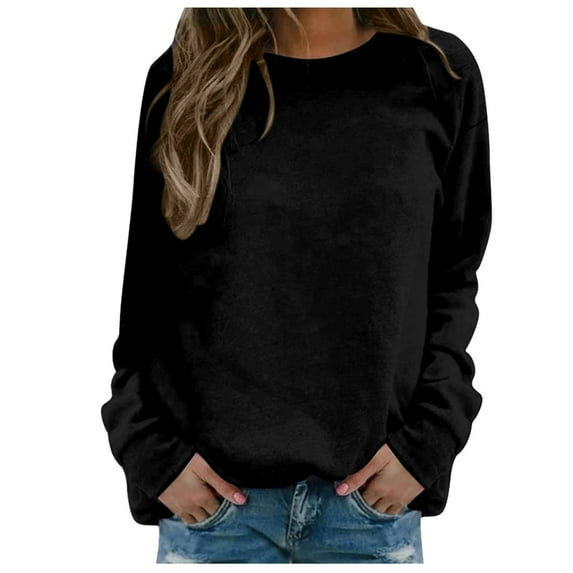 UJNDER Women's Solid Color Print Crewneck Sweatshirt Long Sleeve Twill Casual Pullover Fall Graphic Sweatshirts for Women Black XXL