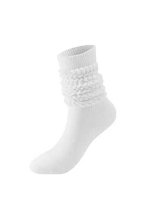 Women's Solid Color Stacked Crew Socks Slouchy Casual Boot Socks for Women Fashion Everyday Wear White