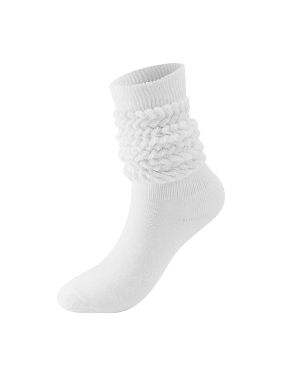 Women's Solid Color Stacked Crew Socks Slouchy Casual Boot Socks for Women Fashion Everyday Wear White