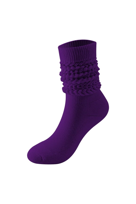 Women's Solid Color Stacked Crew Socks Slouchy Casual Boot Socks for Women Fashion Everyday Wear Wine