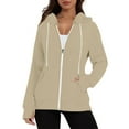 thumbnail image 1 of UJNDER Women's Solid Color Zip Up Hoodies for Women Long Sleeve Pocket Drawstring Thumbhole Khaki XL, 1 of 8