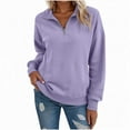 thumbnail image 1 of UJNDER Women's Solid Hoodless V Neck Long Sleeve Zippered Pocket Sweatshirt for Women Casual Comfort Purple L, 1 of 4