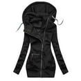 thumbnail image 1 of UJNDER Women's Solid Stitching Drawstring Hooded Slim Fashion Jacket Coat Outwear High Neck Zipper Jackets for Women Black XXL, 1 of 4