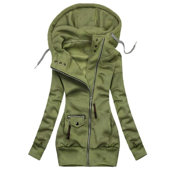 UJNDER Women's Solid Stitching Drawstring Hooded Slim Fashion Jacket Coat Outwear High Neck Zipper Jackets for Women Green M