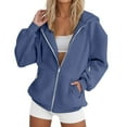 thumbnail image 1 of UJNDER Women's Solid Zip Up Hoodies for Women Stylish Long Sleeve Jacket Everyday Wear Navy XL, 1 of 7