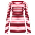 thumbnail image 1 of UJNDER Women's Striped Seersucker Long Sleeve T-Shirt Round Neck Line Tops for Casual Unisex Wear Red Red, 1 of 7