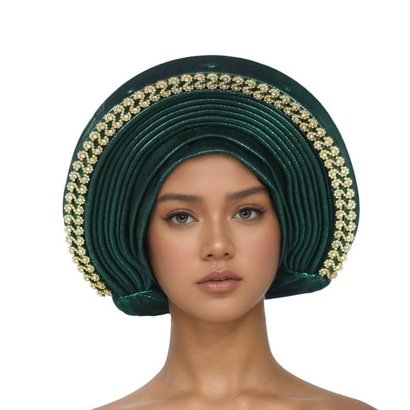 UJNDER Women's Stylish Ruffle Turban Wrap Cap for Cancer Patients Chemo and Headwear Comfortable and Versatile Headscarf for Everyday Use 01-Green