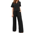 thumbnail image 1 of UJNDER Women's Stylish Solid Color Lapel Wide Leg Pantsuit Pant Suits for Women Black XL, 1 of 6