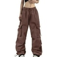 thumbnail image 1 of UJNDER Women's Summer Cargo Parachute Pants Loose Fit Street Style with Pockets Brown M, 1 of 8