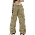 thumbnail image 1 of UJNDER Women's Summer Cargo Parachute Pants Loose Fit Street Style with Pockets Khaki XL, 1 of 8