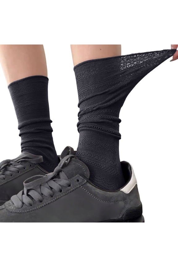 Women's Summer Thin Mesh Lace Stockings Stacked Knee High Socks Retro Black