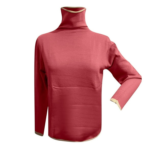 UJNDER Women's Sweater High Collar Knitted Pullover Loose Color Block Top Bottoming Shirt Orange S