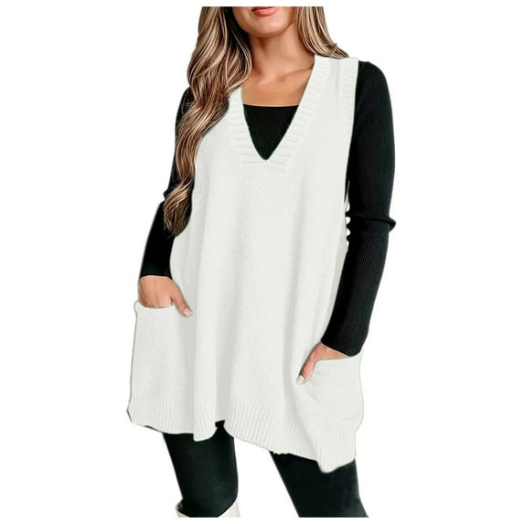 UJNDER Women's Sweater Vest V Neck Pullover Knitwear Tank Top Sleeveless Sweater for Layering White XL