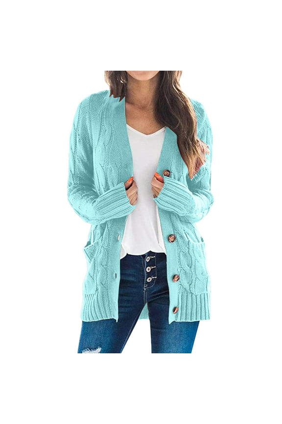 Women's Sweaters Open Sleeve Knit Boho Long Patchwork Coat Cardigan Pockets Front Sweater Winter Coats for Women Light Blue XXXL