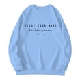 thumbnail image 1 of UJNDER Women's Jesus Letter Print Round Neck Pullover Sweatshirt Long Sleeve Casual Comfort Top Blue M, 1 of 3