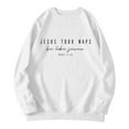 thumbnail image 1 of UJNDER Women's Jesus Letter Print Round Neck Pullover Sweatshirt Long Sleeve Casual Comfort Top White XL, 1 of 3