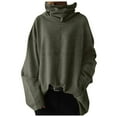 thumbnail image 1 of UJNDER Women's Sweatshirt Solid Color Splice Turtleneck Pocket Pullover Long Sleeve Casual Loose Green M, 1 of 1
