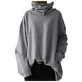 thumbnail image 1 of UJNDER Women's Sweatshirt Solid Color Splice Turtleneck Pocket Pullover Long Sleeve Casual Loose Grey XXXL, 1 of 1