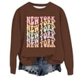 thumbnail image 1 of UJNDER Women's NYC Graphic Print Crewneck Sweatshirt Long Sleeve Casual Pullover for Urban Streetwear Brown S, 1 of 3
