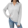 thumbnail image 1 of UJNDER Women's T Shirts for Women Spring and Autumn Long Sleeve Solid Color Flip Loose Pocket Comfortable White L, 1 of 6