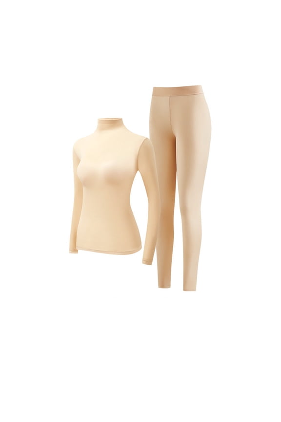 Women's Thermal Underwear Brushed Long Underwear Set for Cold Weather Pajama Comfort and Warmth Beige L